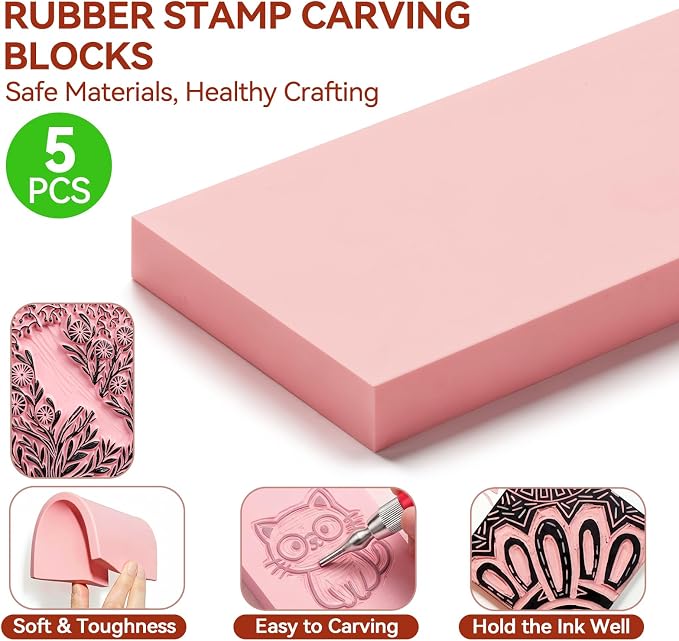 WAYCOM 5-Pack Linoleum Blocks for Printmaking: Linocut kit - Image 3