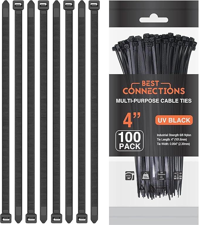 BEST CONNECTIONS Black Cable Ties – 2,000 Pieces Cable Zip Ties 4 Inch - Strong Nylon Wire Ties with 18 Lbs Tensile Strength – Cable Management Ties for Outdoor & Indoor