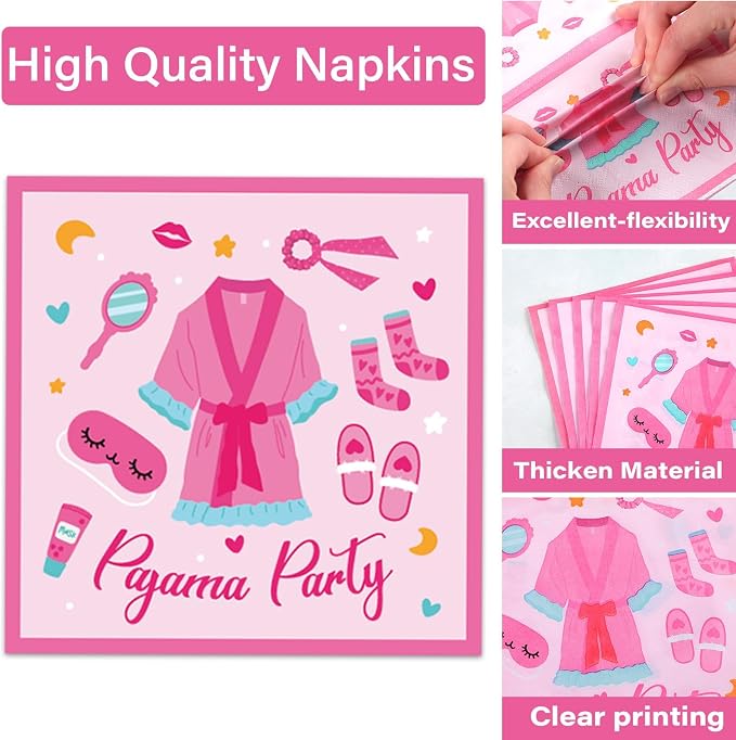 100 Pcs Pajama Party Paper Plates and Napkins Set Sleepover Party Decorations - Image 3