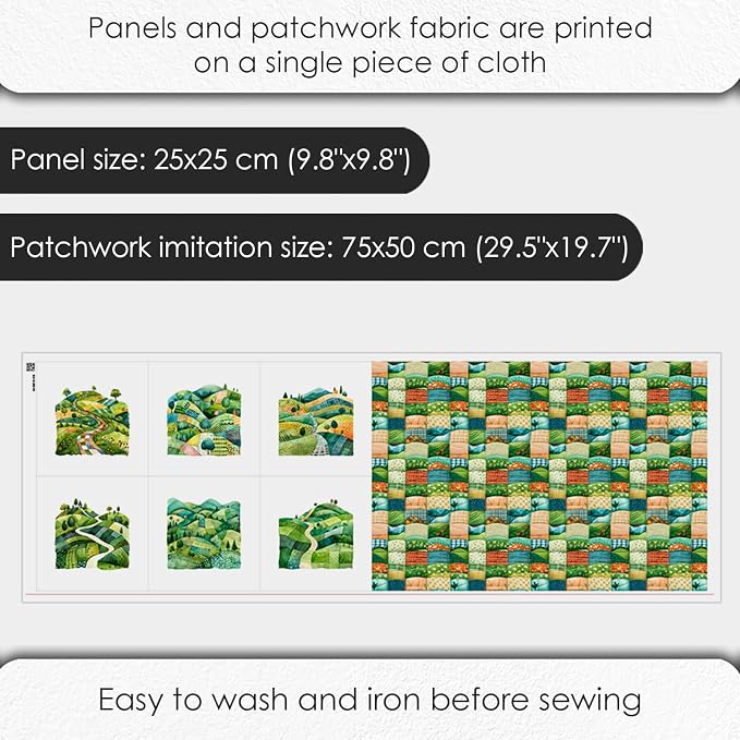 Patchwork Green Hills Cotton Fabric Panel – 6 Designs + Bonus Sheet 29.5×19.6 - Image 4