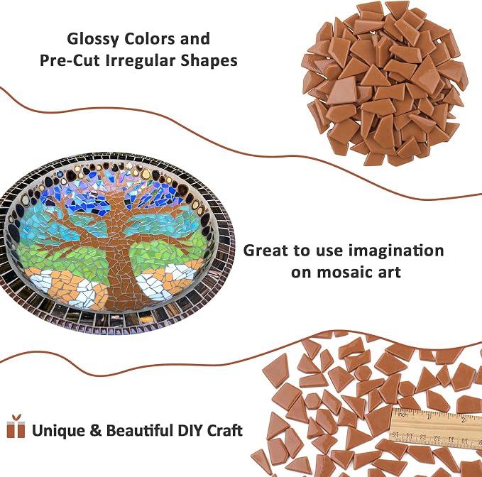 Youway Style Mosaic Tiles for Crafts Bulk, 200g Caramel Broken Glass Pieces for - Image 8