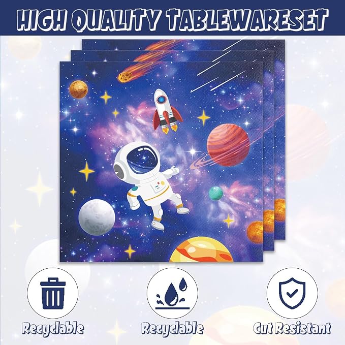 40 Pcs Space Birthday Decorations Blue Galaxy Planet Birthday Paper Plates and - Image 4
