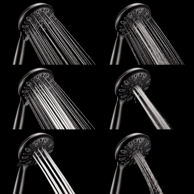 Handheld Shower Head, 6 Spray Setting High Pressure Shower Head with Brass Swivel Ball Bracket and Extra Long Stainless Steel Hose, Oil-Rubbed Bronze, 5"