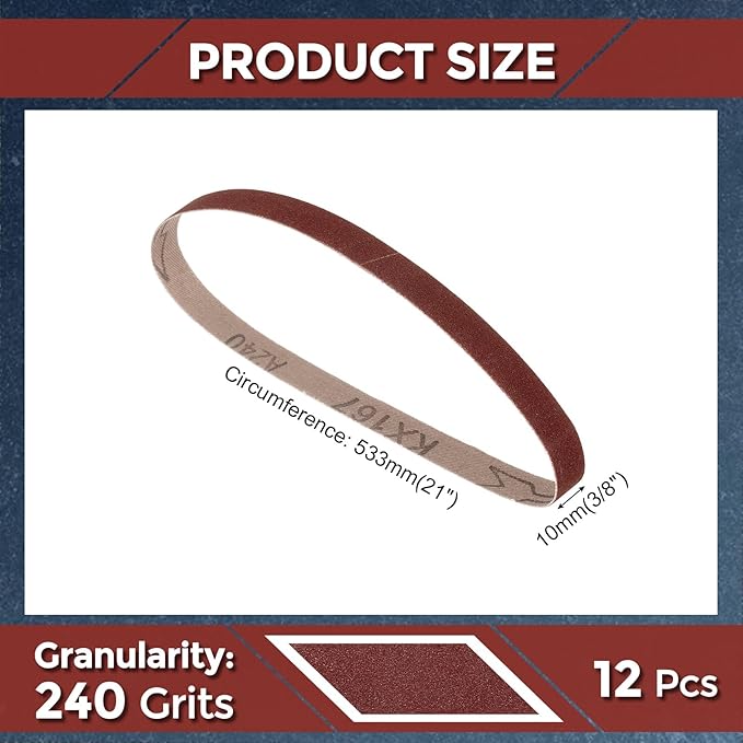 12 Pcs Sanding Belts 3/8 x 21 Inch 240 Grit Aluminum Oxide Abrasive Sandpaper for Belt Sander Metal Grinding Wood Working Weld Rust Removal