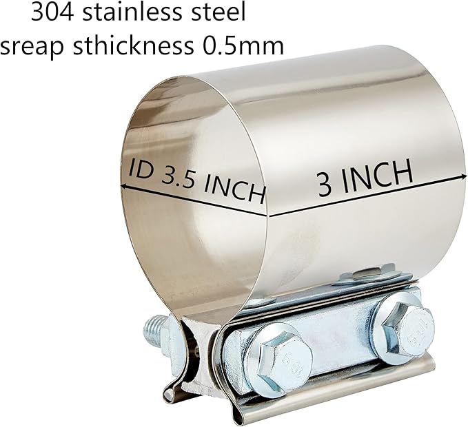 Butt Joint Band Clamps,Exhaust Muffler Clamp Exhaust Pipe Clamps Sleeve Stainless Steel (4, 3.5'')
