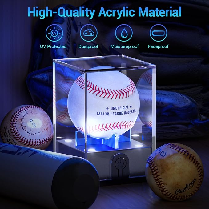 Baseball Display Case with Led Light, Acrylic Baseball Case - Image 4