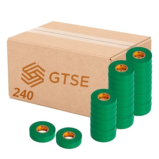 GTSE Green Electrical Tape, 240 Rolls Bulk Box – Waterproof, Industrial Grade Vinyl, 3/4 in x 66ft– Strong Self-Adhesive PVC Electric Tape for Wire Insulation, 7 Mil, 600V – UL/CSA Listed