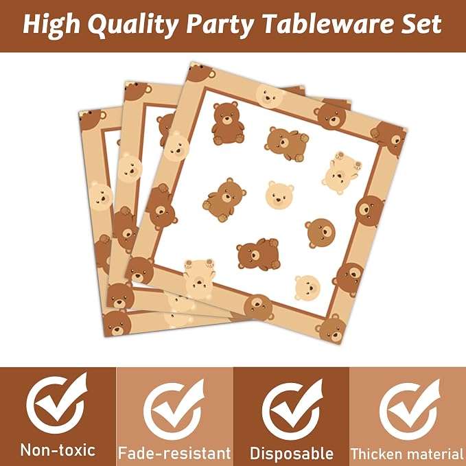 96 Pcs Bear Baby Shower Party Plates Decorations We Can Bearly Wait Baby - Image 4