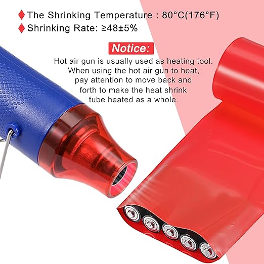 MECCANIXITY Battery Wrap PVC Heat Shrink Tubing 42mm Dia 66mm Flat 20 Feet(6meters) Red Good Insulation for Battery Pack