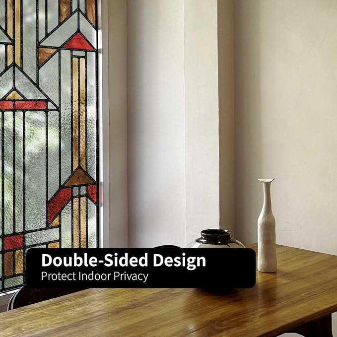 Faux Stained Glass Effect Window Privacy Film, Original Hand Drawn Static Cling - Image 3