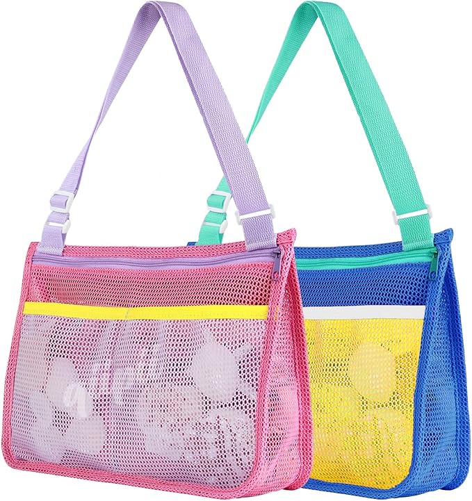 qiipii 2 Pack Beach Mesh Bag Shell Collecting Bag Beach Sand Toy Bags by qiipii