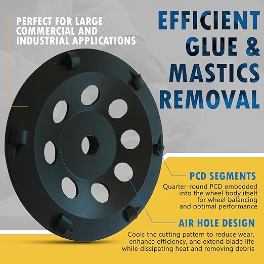 5" PCD Grinding Wheel for Epoxy, Glue, Mastic and Paint, 6 PCD Segments, 5/8"-11 Threaded Arbor