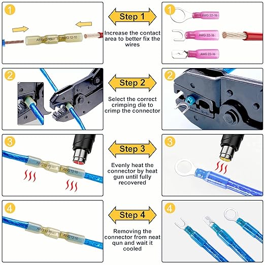 620PCS Heat Shrink Wire Connectors Electrical Connectors Kit Wire Connectors Kit, CEACHOI Marine Grade Waterproof Terminals Butt Connectors, Spade Fork Ring Butt Splices