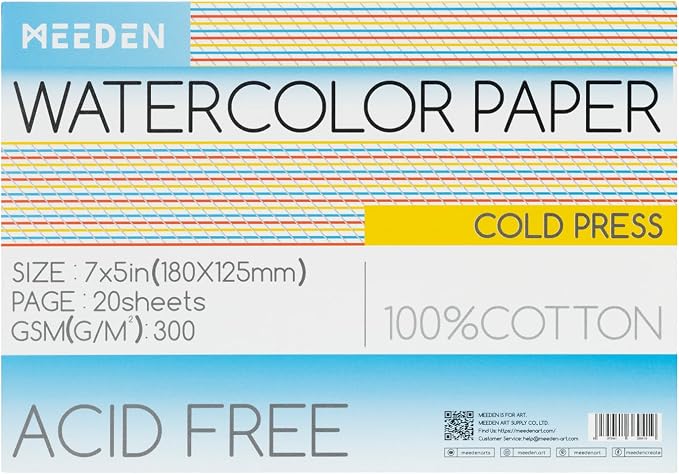MEEDEN Watercolor Paper Block, 100% Cotton Watercolor Paper Pad of 20 Sheets by MEEDEN