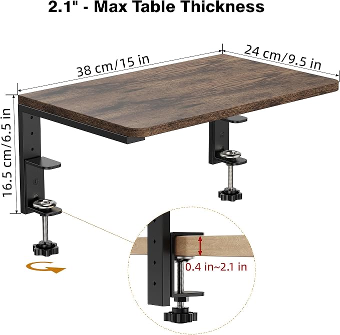 Desk Extender, 15-inch Clamp-On Desk Shelf, Height-Adjustable Desktop Shelf - Image 2
