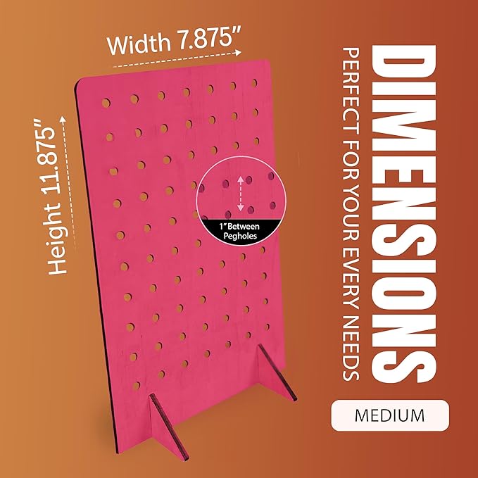 Torched Pegboard Display Stand for Jewelry, Craft Shows, Selling, Vendor Events, Tools, Peg Board Accessories Rack Organizer, Medium 8" L x 4.3" W x 12" H, Pink
