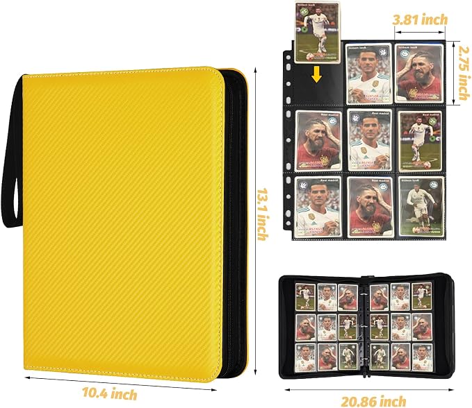 GERMUN 3 Ring 9 Pocket Zipper Card Binder, 720 Double Sided Standard PU Trading - Image 2