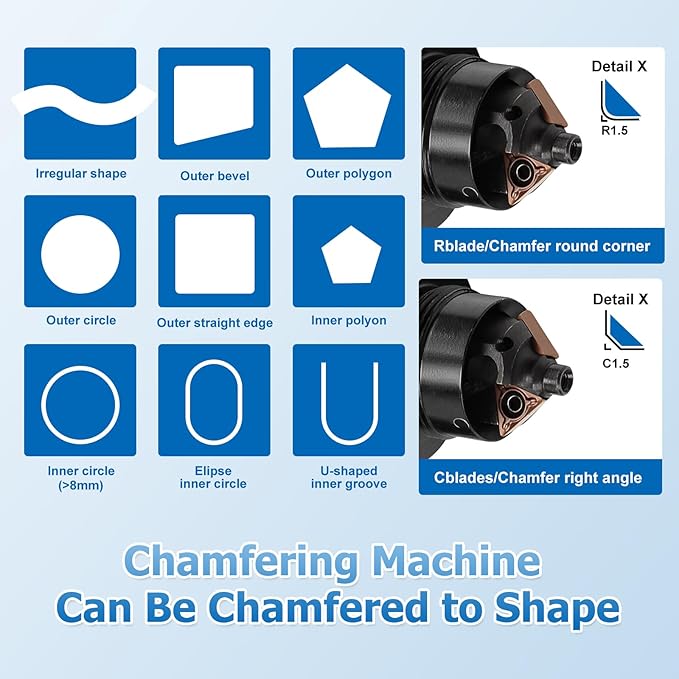 Mini Pneumatic Chamfering Tool Handheld,45 Degree Tile Chamfering Tool Handheld Air Tool Kit for Metal Wood Beveling Deburring (C&R Angle Blades)