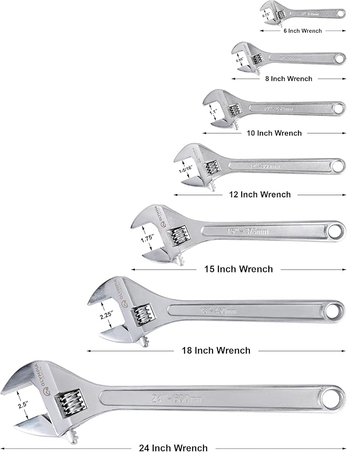 Olympia Tools 10" Adjustable Wrench, Heavy Duty Drop Forged Steel, Chrome Plated, Precision Machined Jaws, Rust Resistant