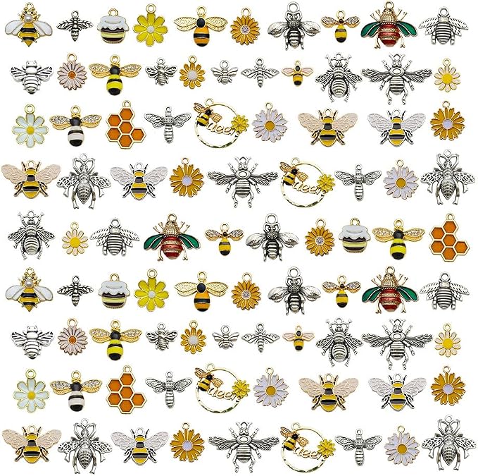 WOCRAFT 120pc Assorted Enamel Bracelet Honeycomb Bee Charms by WOCRAFT