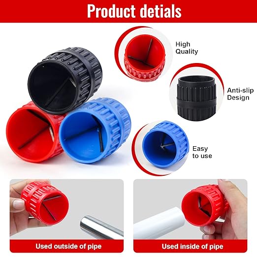 Pipe Deburring Tool with 1/4''-1'' Depth Gauge and 1/8'' to 1-5/8'' Inner Outer Reamer for Copper/PVC/PPR/Brass/CPVC/PE-RT/Aluminum Pipe - 4 Pack