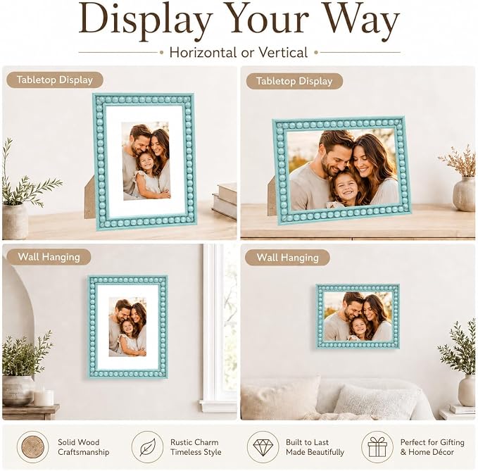 Solid Wood 8x10 Picture Frame Beaded Frame - Image 6