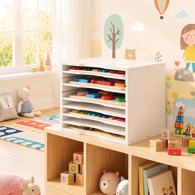Ripeng 2 Pack 7-Tier Bamboo Puzzle Holder Rack, Adjustable Storage Organizer - Image 2