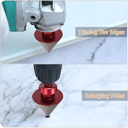 HARFINGTON Diamond Beveling Chamfer Bits 1.49" Dia 5/8-11 Thread Cone Grinder Bit with Adapter, Countersink Drill Bit to Enlarge Holes for Porcelain Tile, Marble, Ceramic, Glass, Stones
