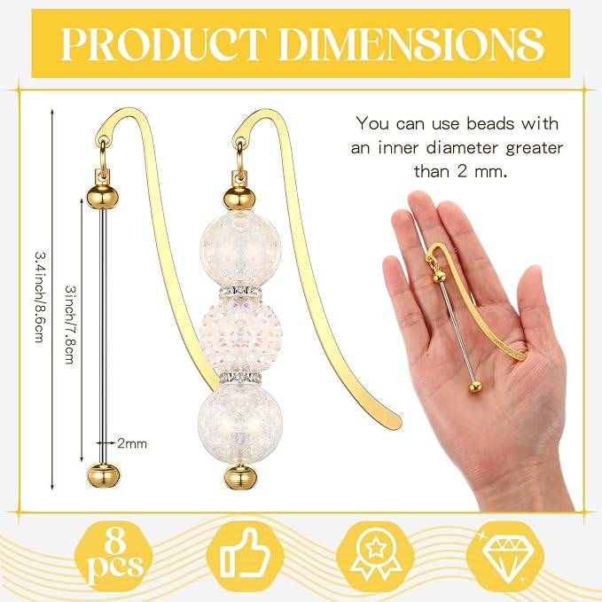 Dunzoom 8 Pcs Beadable Bookmarks DIY Metal Blank Bar Bookmark - Image 2