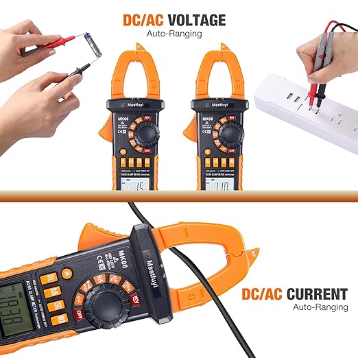 Clamp Meter Digital, AC/DC Current, Electrical Tester Digital, True RMS 4000 Counts, Auto-Ranging Measures AC/DC Voltage, Continuity, Frequency, Capacitance, Resistance, Duty-Cycle, Diodes