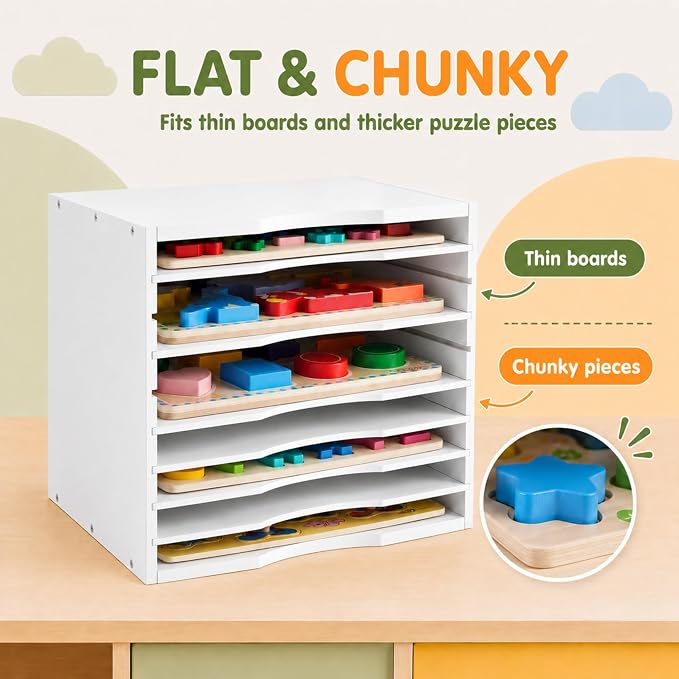 Ripeng 2 Pack 7-Tier Bamboo Puzzle Holder Rack, Adjustable Storage Organizer - Image 5