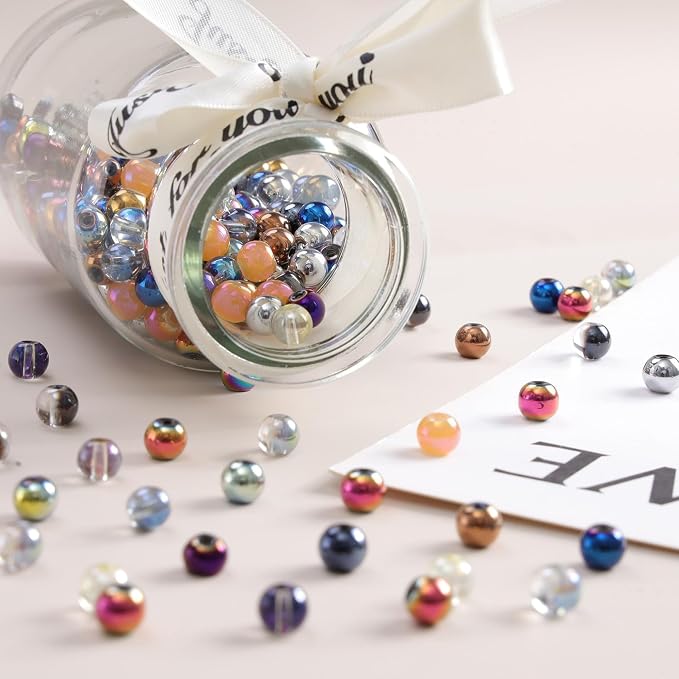 DUQGUHO 8mm Silver Beads for Jewelry Making, Electroplated Silver Glass Beads - Image 2