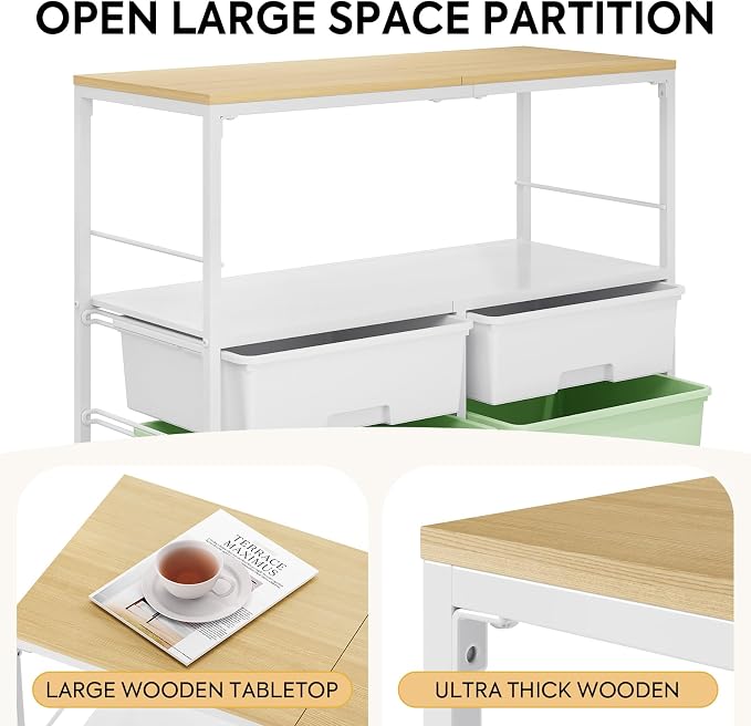 Rolling Cart with 8 drawers, Storage Drawer Cart with Wooden Tabletop, Lockable - Image 4