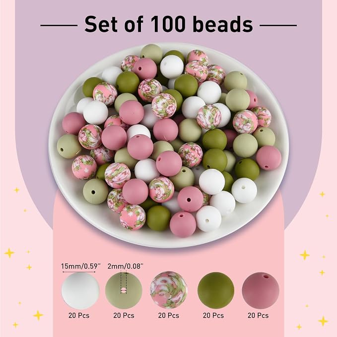 ASTARON 100 Pcs 15mm Silicone Beads - Image 3