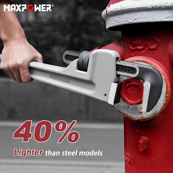 MAXPOWER 30-inch Pipe Wrench, Aluminum Straight Plumbing Wrench Heavy Duty Adjustable Pipe Wrench