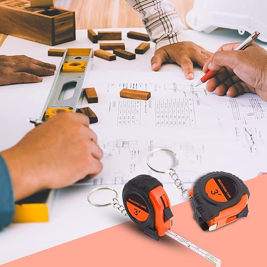 Xuhal 50 Pcs Mini Measuring Tape Keychains Small Measuring Tape Bulk Set 3ft Retractable Measurement with Pause Buttons for Engineer Crafter, Autowind and Lock(Orange)