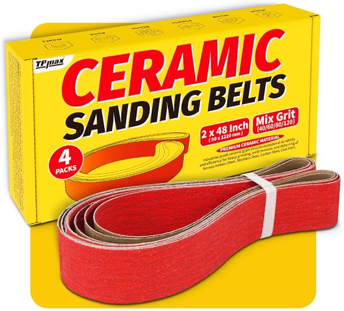 2x48 Inch Ceramic Sanding Belts (40/60/80/120 Grits) – High-Performance Sander Sharpening Belts for Knife Making, Metalworking, and Woodworking