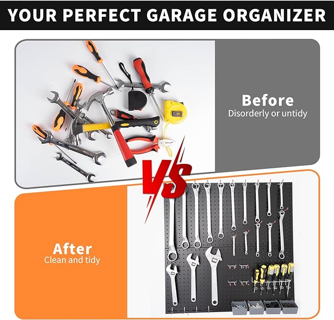 Pegboard Wall Organizer Metal Pegboard Panels Garage Peg Board Tool Organization, 3 Pack 24x12 inch Garage Peg Boards for Wall, Large Steel Black Pegboard Tool Board