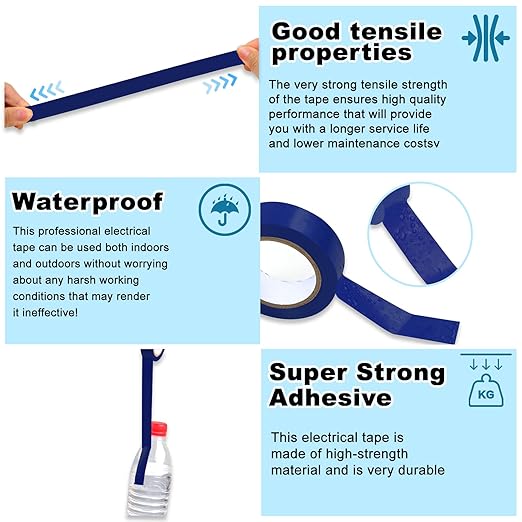 Romeda 9 Pack Electrical Tapes, Electrical Tape Water, Sun, and Oil Resistant, Electrical Tape is Suitable for Most Domestic, Commercial, and Industrial environments - Blue