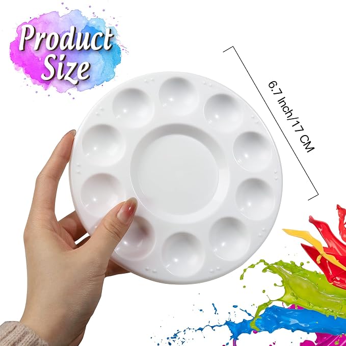 FANDAMEI White Round Paint Tray Palettes, Paint Palette Tray, Plastic Paint - Image 2