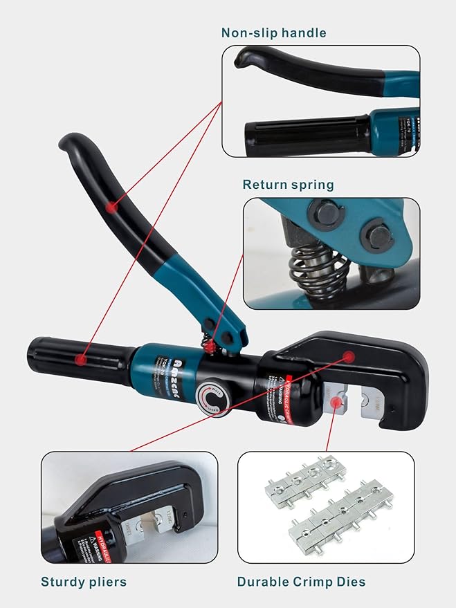 Hand Operated Hydraulic Crimping Tool Range 12 AWG-2/0 AWG for Cable lugs Hydraulic Crimping Crimper Wire Terminal Lug Tool with 9 Pairs Dies