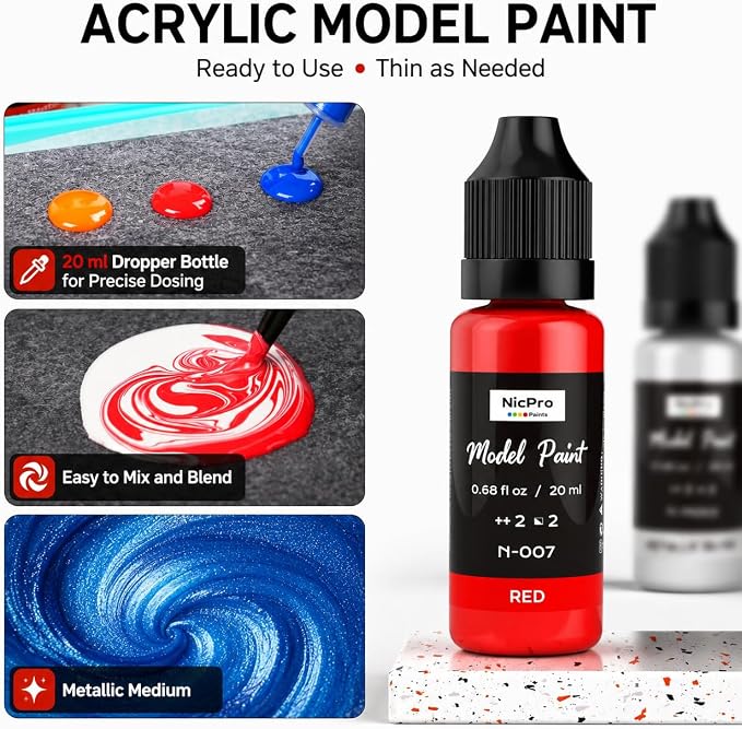 Nicpro 80 Colors Complete System Acrylic Model Paint Set, 20ml Ready to Use | - Image 4