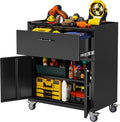 Metal Storage Cabinet, Locking Storage Cabinet with Drawer and Adjustable Shelf, Rolling Tool Cabinets for Garage, Office, Black, Assembly Required (18.4" D x 30.3" W x 35.4" H)