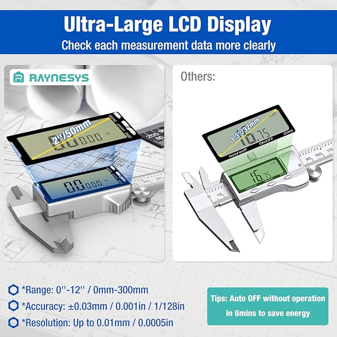 Digital Caliper 6 Inch with Large LCD Screen, Inch/MM/Fraction Conversion, 150mm Micrometer Caliper All Stainless Steel Diameter Measuring Tool for Jewelers/Woodworkers/DIY