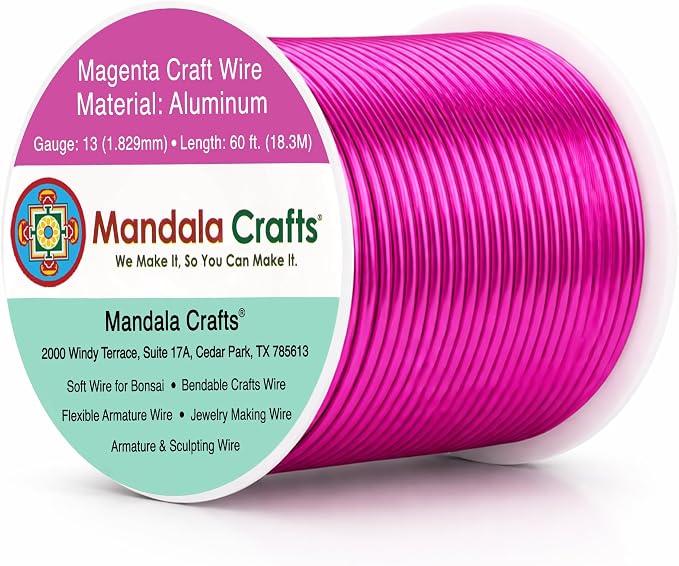 Mandala Crafts 13 Gauge Magenta Anodized Aluminum Craft Wire, 60 FT | Colored by MandalaCrafts