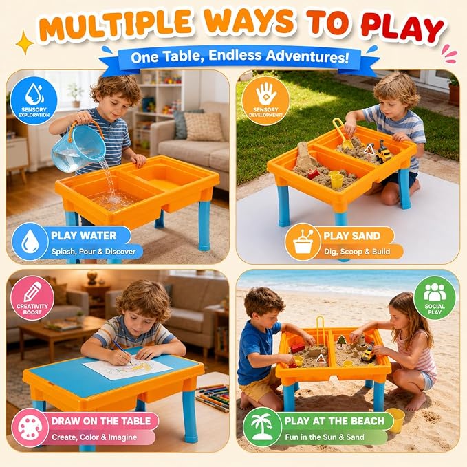 Carolart Construction Water & Sand Table, 2 in 1 Sensory Table Gift | - Image 6