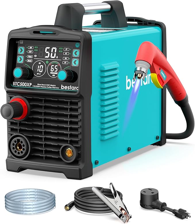 Plasma Cutter, [Blow Back Pilot Arc][Large LED][Air Sensor] 50A Non-HF CNC bestarc Plasma Cutter Machine 110V/220V Dual Voltage, 5/8" Clean Cut 1" Max Cut, Post Flow, 2T/4T for Beginners DIY
