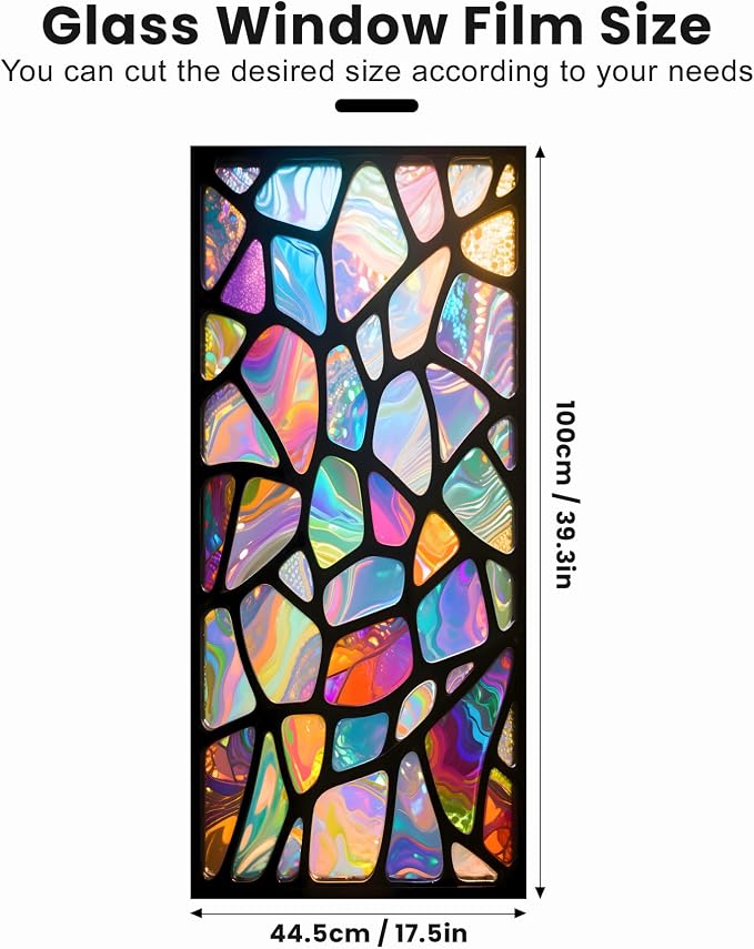 Stained Glass Window Privacy Film: Non-Adhesive Sun and Landscape Mosaic Design - Image 2