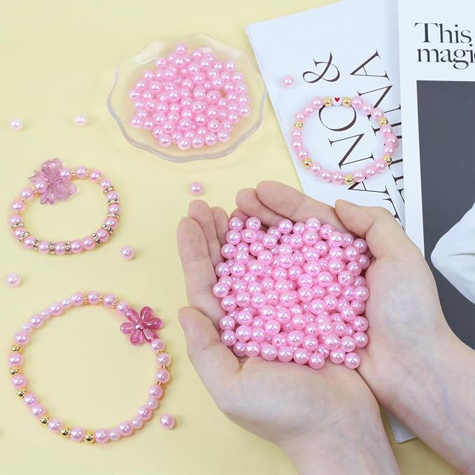 DUQGUHO Pink Pearl Beads for Crafts 8mm Plastic Pearl Beads - Image 5