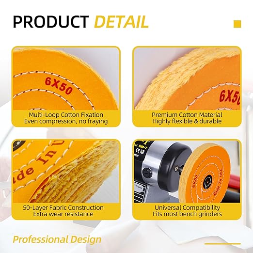 6'' Hard Wool Felt Buffing Wheel Set Nylon Fiber Flap Disc Polish Grinding Wheel Cotton Buffing Wheels for Bench Grinder for Metal, Jewelry, Wood Polishing Rust Removal, with 2 Polishing Compound